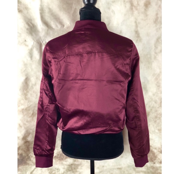 FASHION NOVA Burgundy Satin Bomber Jacket - Picture 4 of 6